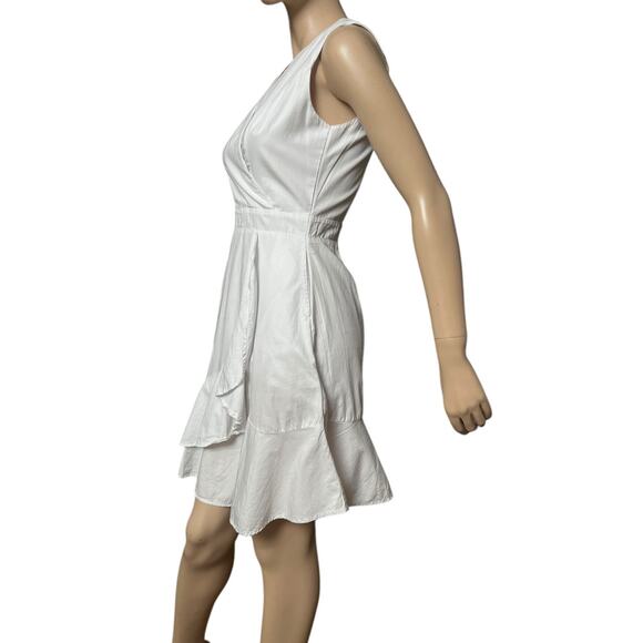 Claudio Milano 100% Linen Size S Mini Dress Sleeveless Cross Top Ruffles Skirt - Picture 3 of 10